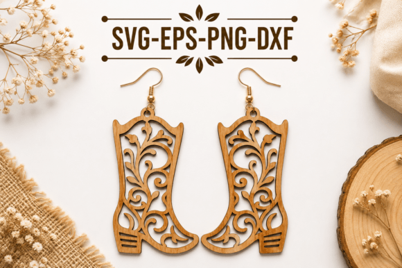 Download Cowboy Boot Wooden Earrings SVG - Earrings Collection